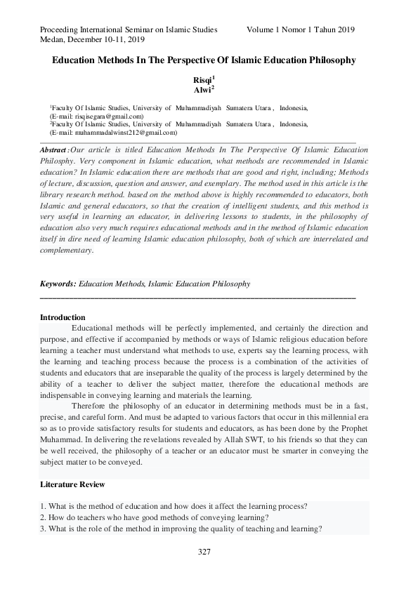 (PDF) Education Methods In The Perspective Of Islamic Education Philosophy