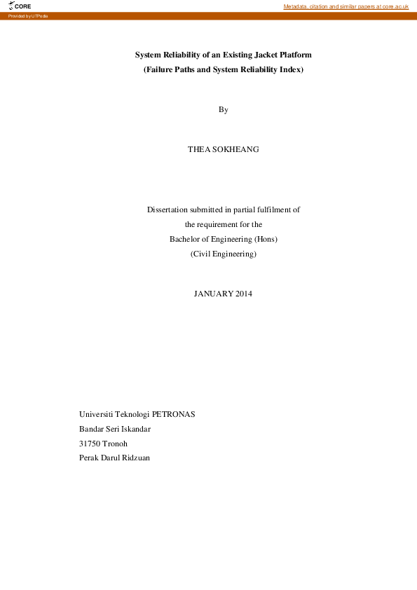 (PDF) System Reliability of Existing Jacket Platform in Malaysian Water ...