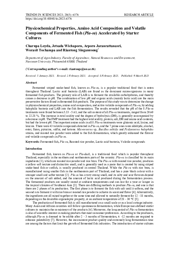 (PDF) Physicochemical Properties, Amino Acid Composition and Volatile ...