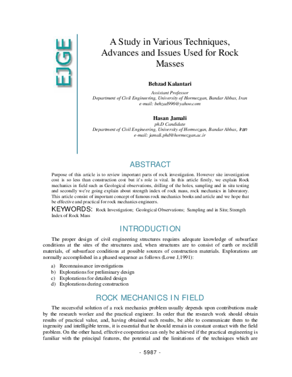 (PDF) A Study in Various Techniques, Advances and Issues Used for Rock ...
