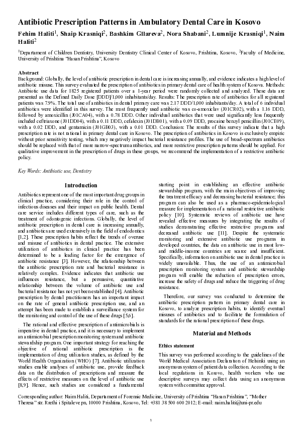 (PDF) Antibiotic Prescription Patterns in Ambulatory Dental Care in Kosovo