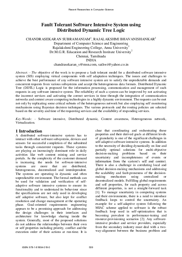 (PDF) Fault Tolerant Software Intensive System using Distributed ...
