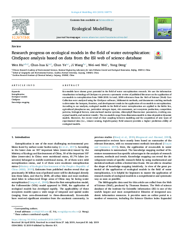 (PDF) Research progress on ecological models in the field of water ...
