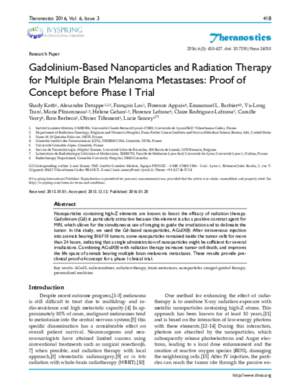 (PDF) Gadolinium-Based Nanoparticles and Radiation Therapy for Multiple ...