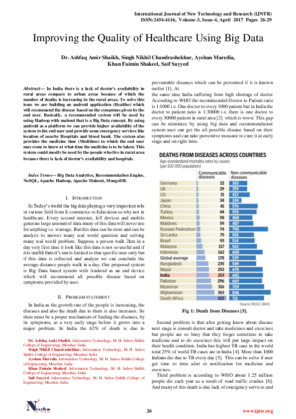 (PDF) Improving the Quality of Healthcare Using Big Data