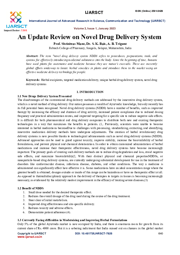 (PDF) An Update Review on Novel Drug Delivery System