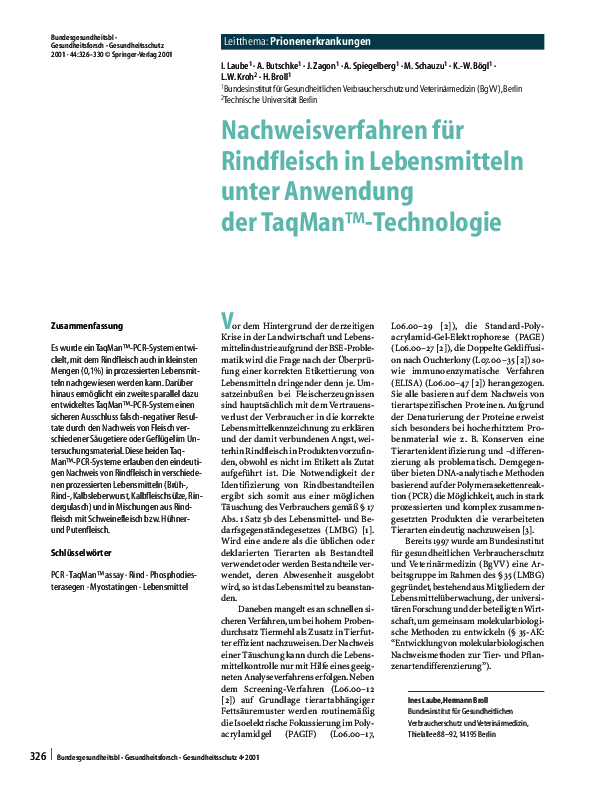 (PDF) Nachweisverfahren für Rindfleisch in Lebensmitteln unter ...