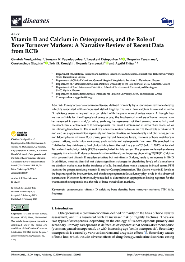 (PDF) Vitamin D and Calcium in Osteoporosis, and the Role of Bone ...