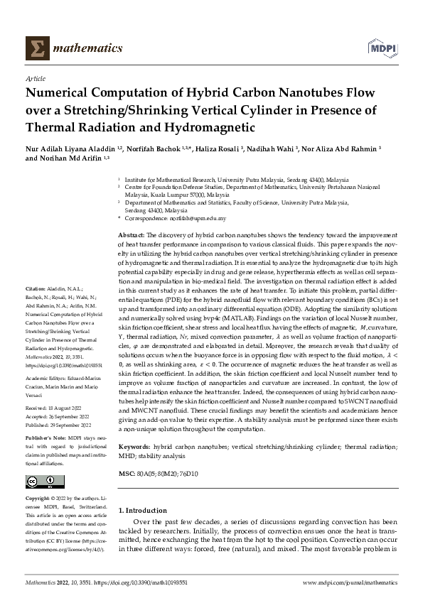 (PDF) Numerical Computation of Hybrid Carbon Nanotubes Flow over a ...