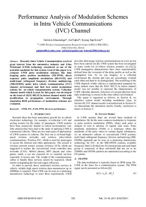 (PDF) Performance analysis of modulation schemes in Intra Vehicle ...