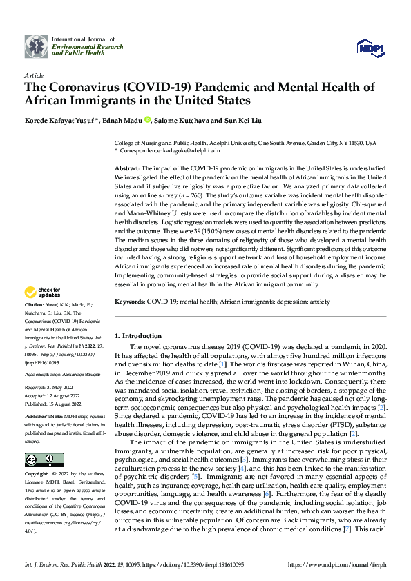 (PDF) The Coronavirus (COVID-19) Pandemic and Mental Health of African ...