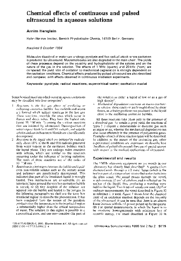 (PDF) Chemical effects of continuous and pulsed ultrasound in aqueous ...