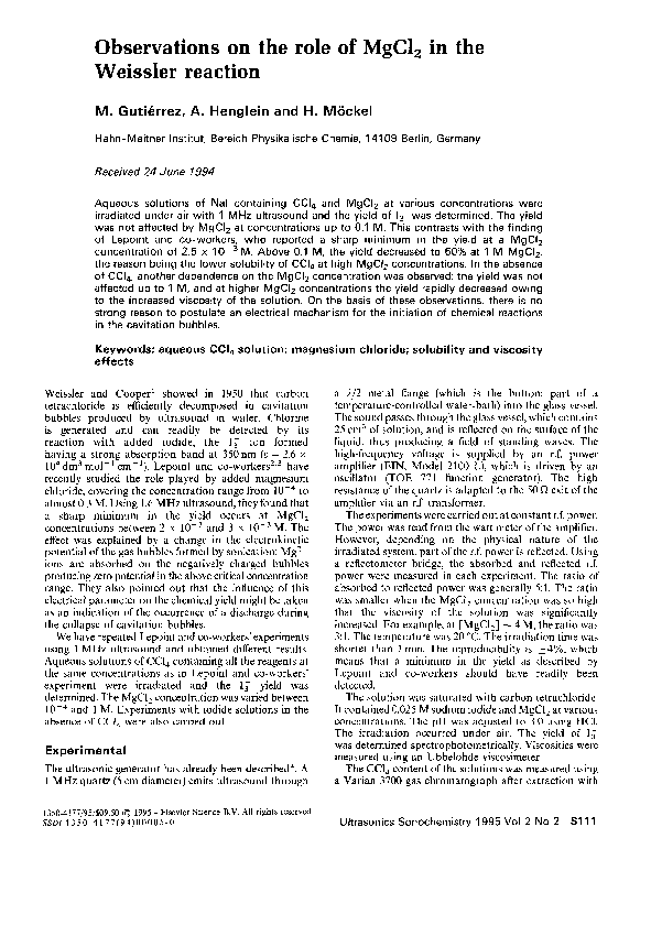 (PDF) Observations on the role of MgCl2 in the Weissler reaction