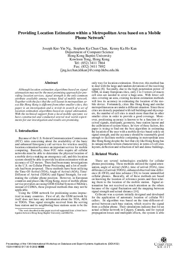 (PDF) Providing Location Estimation within a Metropolitan Area Based on ...