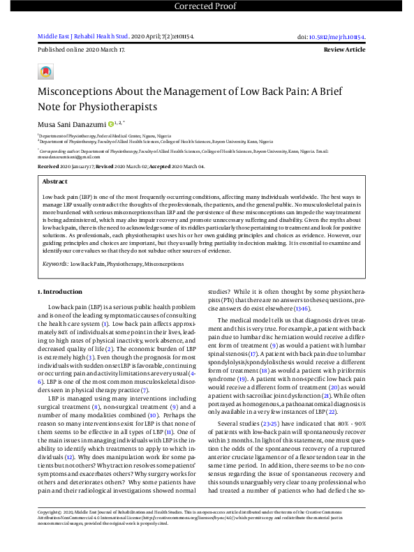 (PDF) Misconceptions About the Management of Low Back Pain: A Brief ...
