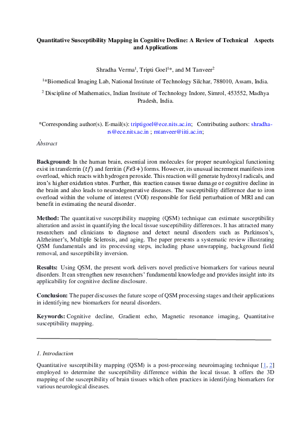 (PDF) Quantitative Susceptibility Mapping in Cognitive Decline: A ...