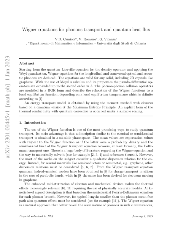 (PDF) Wigner equations for phonons transport and quantum heat flux
