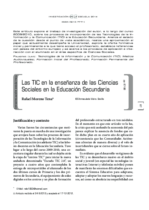 (PDF) Las TIC en la enseñanza de las Ciencias Sociales en la Educación ...