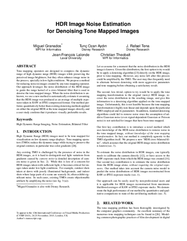 (PDF) HDR image noise estimation for denoising tone mapped images