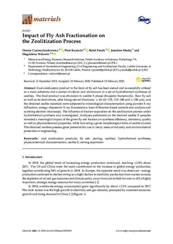 (PDF) Impact of Fly Ash Fractionation on the Zeolitization Process