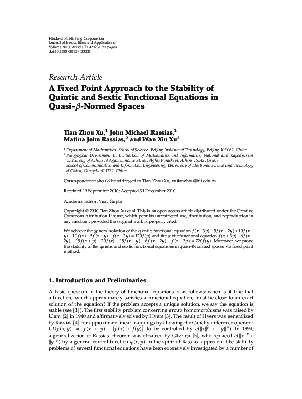 (PDF) A Fixed Point Approach to the Stability of Quintic and Sextic ...
