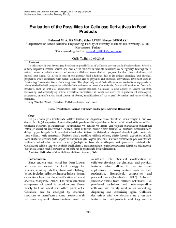 (PDF) Evaluation Possibilities of Cellulose Derivatives in Food Products