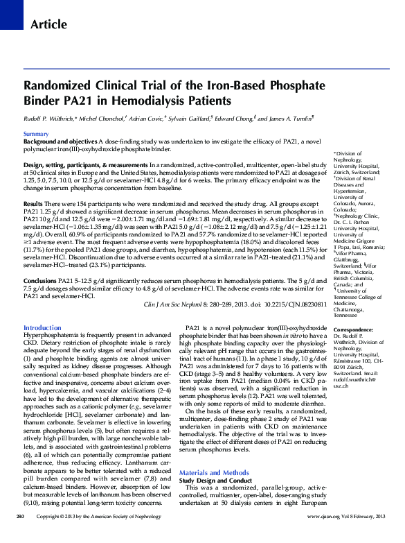 (PDF) Randomized Clinical Trial of the IronBased Phosphate Binder PA21