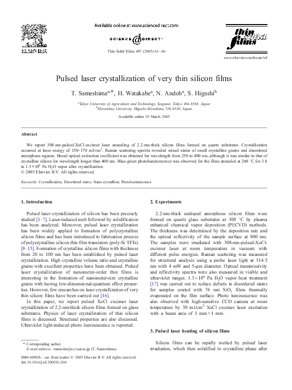 (PDF) Pulsed laser crystallization of very thin silicon films