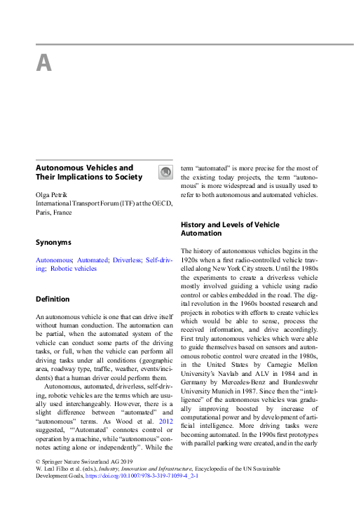 (PDF) Autonomous Vehicles and Their Implications to Society