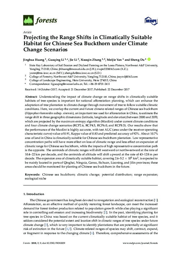 (PDF) Projecting the Range Shifts in Climatically Suitable Habitat for ...