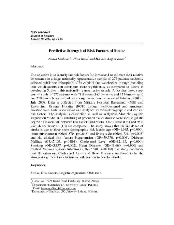 (PDF) Predictive Strength of Risk Factors of Stroke