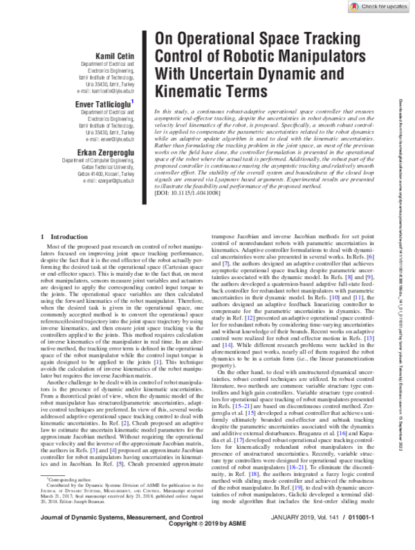 (PDF) On Operational Space Tracking Control of Robotic Manipulators ...