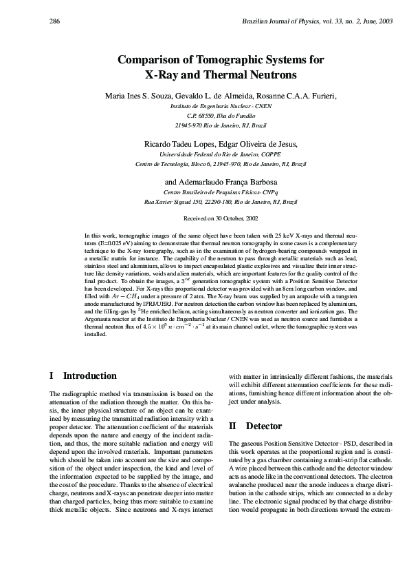 (PDF) Comparison of tomographic systems for X-ray and thermal neutrons