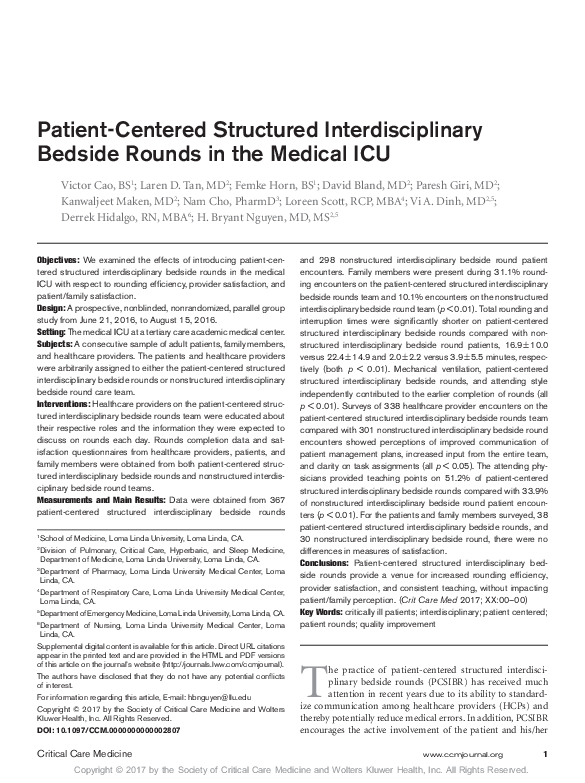 (PDF) Patient-Centered Structured Interdisciplinary Bedside Rounds in ...