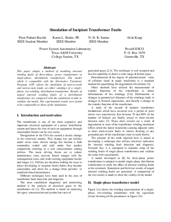 (PDF) Simulation of incipient transformer faults