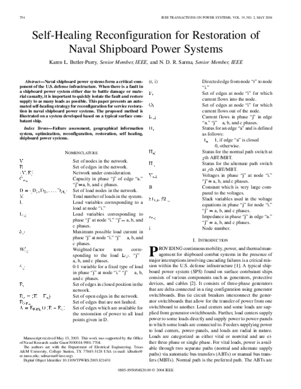 (PDF) Self-Healing Reconfiguration for Restoration of Naval Shipboard ...