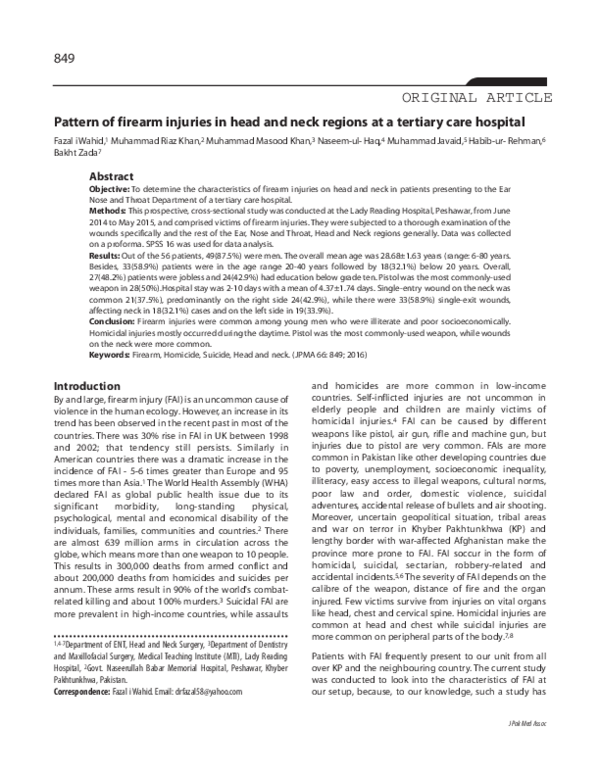 (PDF) Pattern of firearm injuries in head and neck regions at a ...