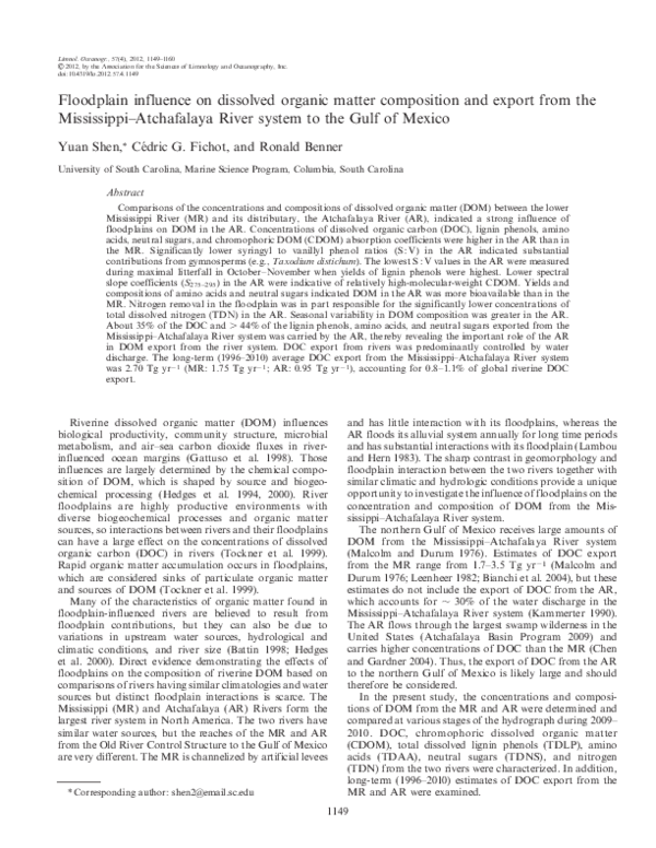 (PDF) Floodplain influence on dissolved organic matter composition and ...