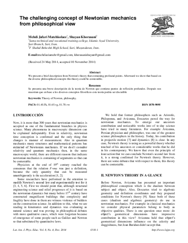 (PDF) The challenging concept of Newtonian mechanics from philosophical ...