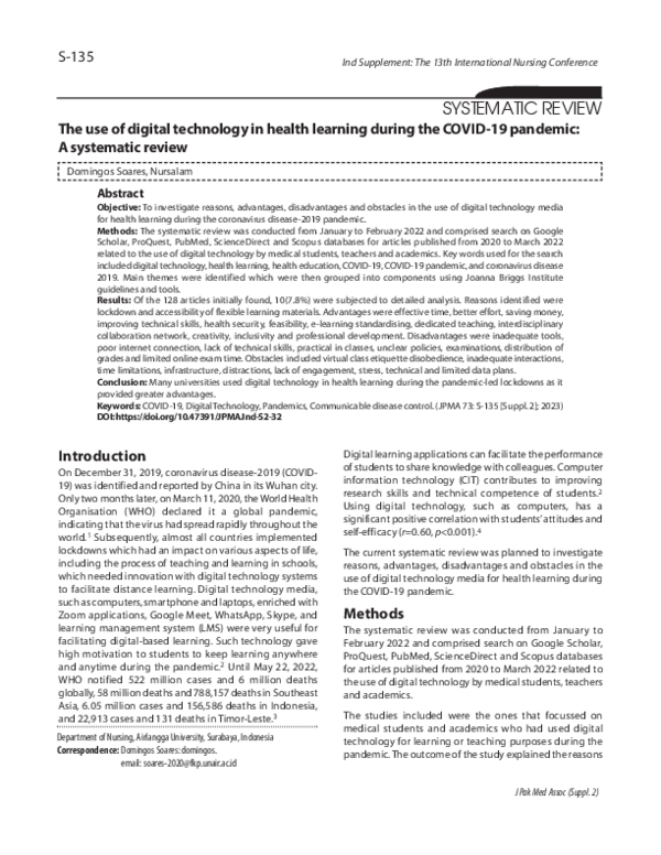 (PDF) The use of digital technology in health learning during the COVID ...