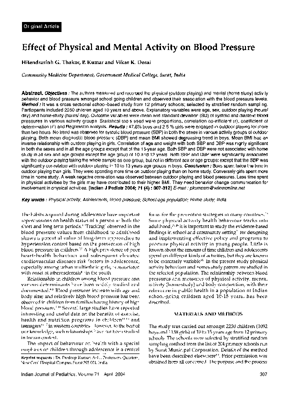 (PDF) Effect of physical and mental activity on blood pressure