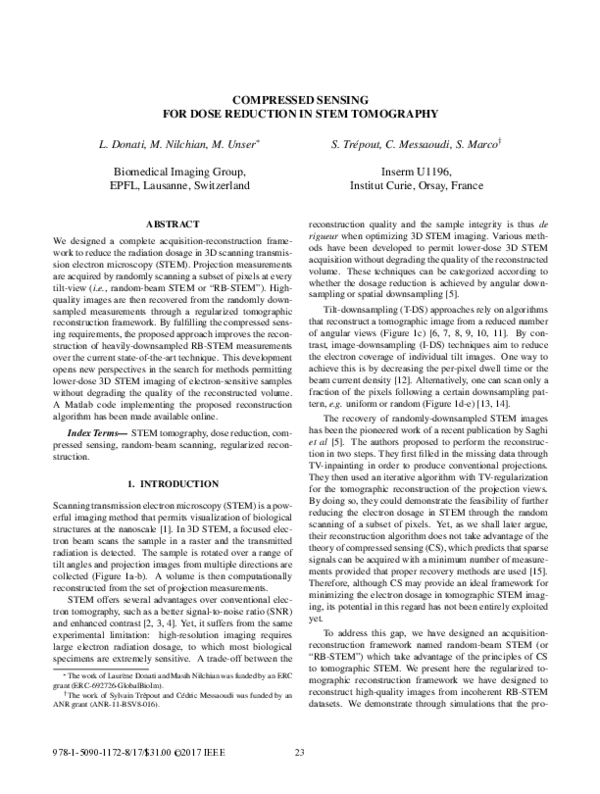 (PDF) Compressed sensing for dose reduction in STEM tomography