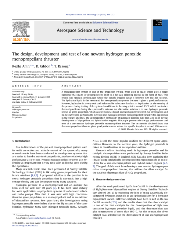(PDF) The design, development and test of one newton hydrogen peroxide ...
