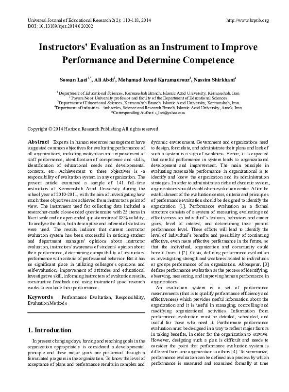 (PDF) Instructors' Evaluation as an Instrument to Improve Performance ...