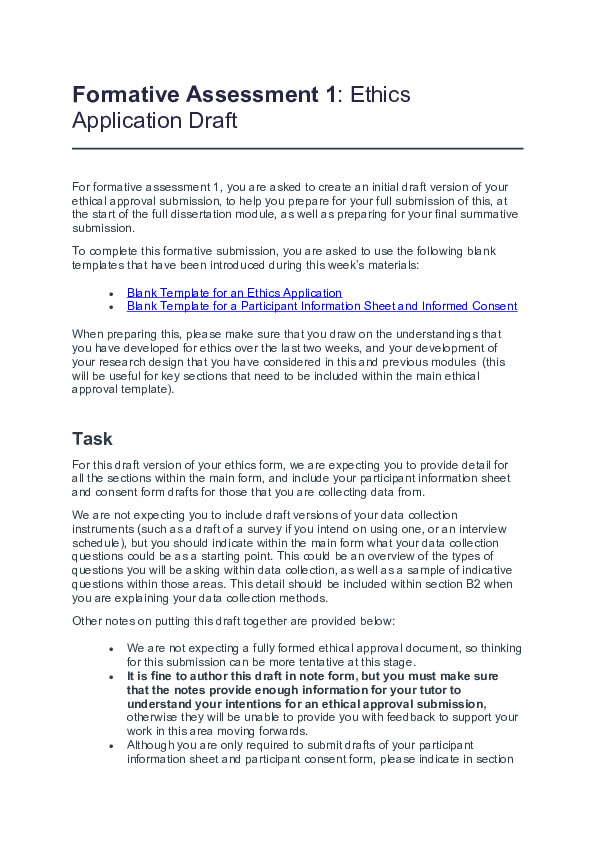 (DOC) Formative Assessment 1: Ethics Application Draft