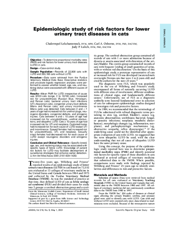 (PDF) Epidemiologic study of risk factors for lower urinary tract ... - Is Overfeeding Cats A Risk Factor For Urinary Tract Infections