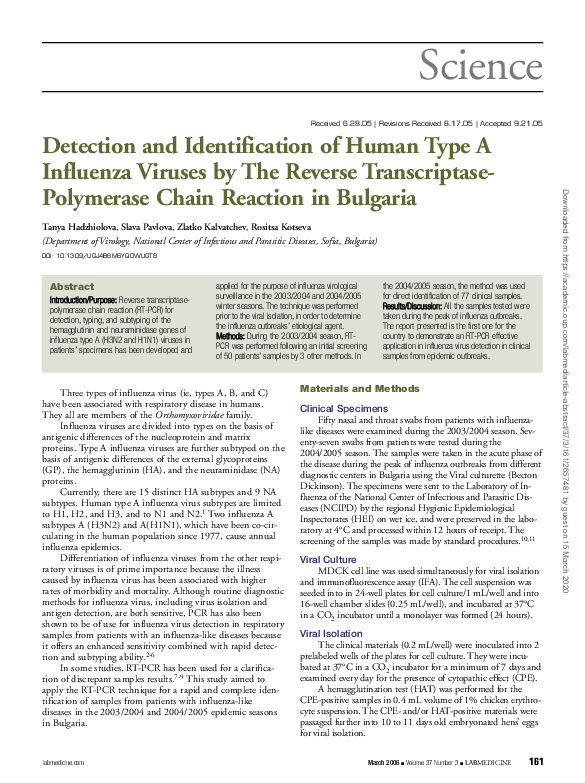 (PDF) Detection and Identification of Human Type A Influenza Viruses by ...