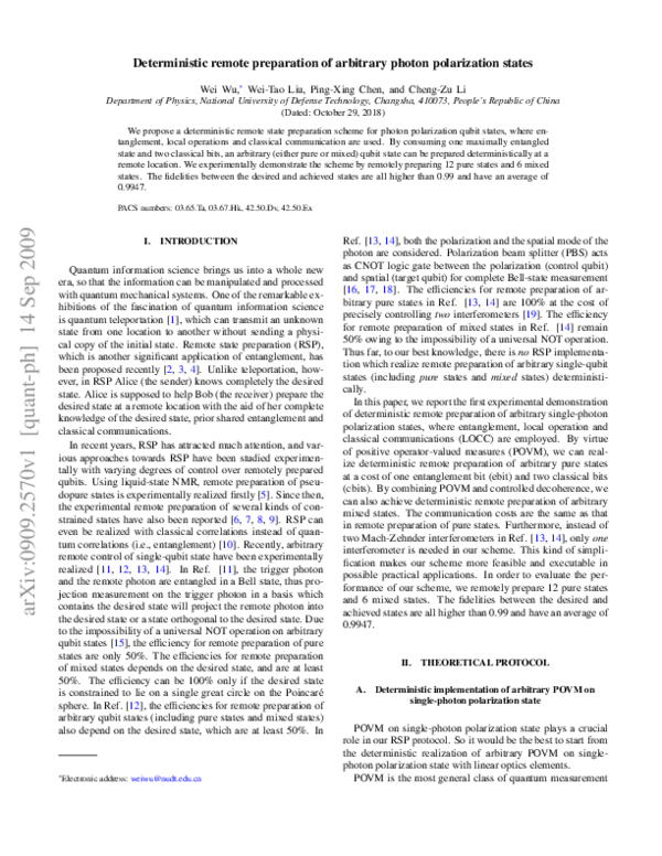 (PDF) Deterministic remote preparation of arbitrary two- and three ...
