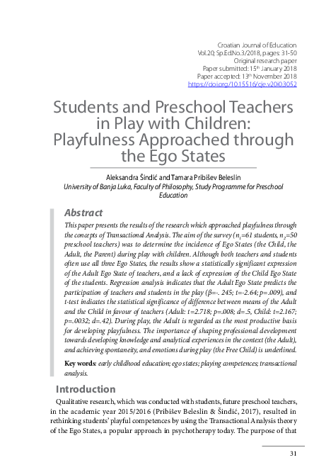 (PDF) Play in preschool classrooms: Perceptions of teachers and children