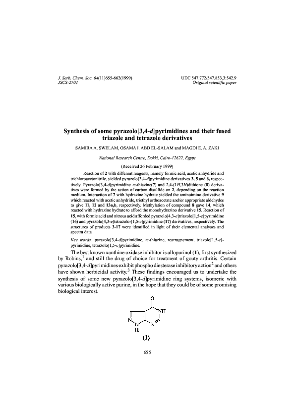 (PDF) Synthesis of some pyrazolo[3,4-d]pyrimidines and their fused ...